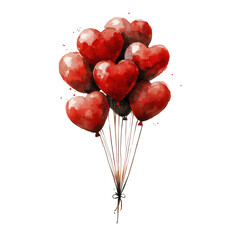 Red heart shaped balloon bouquet clipart vector illustration on transparent background