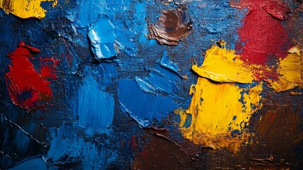 Abstract Impasto Oil Painting Texture Blue Red Yellow Brown
