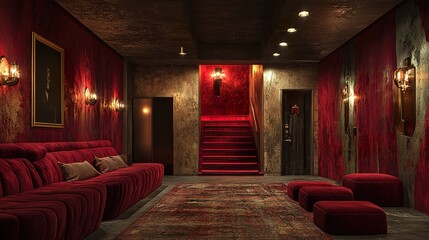Fototapeta premium Crimson Luxury: A Velvet Interior Design Masterpiece