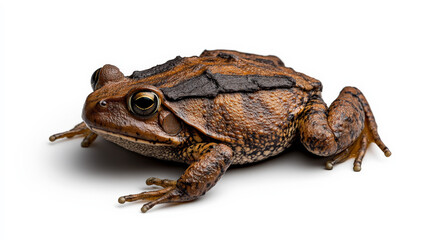 Brown-Banded Frog: Close-up of a striking brown frog with distinct banding, showcasing intricate details of its skin texture and vibrant coloration. Perfect for nature documentaries.