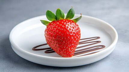 Delicious Strawberry with Chocolate Drizzle Plate Setting Food Photography Minimalist Style Close-up View Sweet Dessert Inspiration