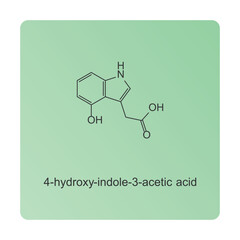 4-hydroxy-indole-3-acetic acid skeletal structure diagram.psychedelic compound molecule scientific illustration.