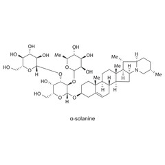 α-solanine skeletal structure diagram.Plant alkaloid compound molecule scientific illustration.