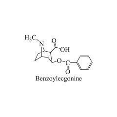 Benzoylecgonine skeletal structure diagram.stimulant compound molecule scientific illustration.