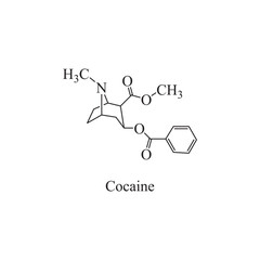 Cocaine skeletal structure diagram.stimulant compound molecule scientific illustration.