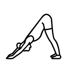 downward facing dog adho mukha svanasana - simple black line art icon of downward facing dog adho mukha svanasana, for yoga daycelebrations. yoga vector art.