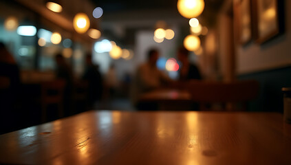 A blurred wood table is partially visible in the dimly lit background of a bustling nighttime caf&eacute; or restaurant scene._00004_