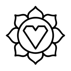 heart chakra symbol - simple black line art icon of heart chakra symbol, for yoga daycelebrations. yoga vector art.