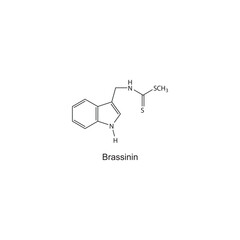 Brassinin skeletal structure diagram.Plant alkaloid compound molecule scientific illustration.