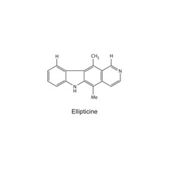 Ellipticine skeletal structure diagram.Plant alkaloid compound molecule scientific illustration.
