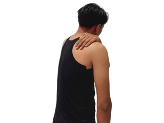half naked back of adult man suffering with backache pain Concept neck pain spine Healthcare health