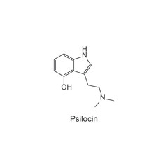 Psilocin skeletal structure diagram.psychedelic compound molecule scientific illustration.