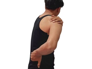 half naked back of adult man suffering with backache pain Concept neck pain spine Healthcare health