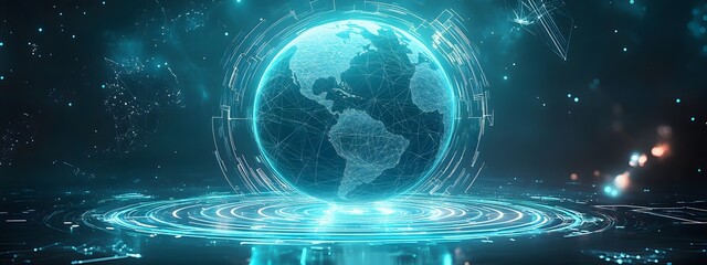 Obraz premium Mobile global internet communications. World wide web on phone via wireless satellite network technology. Smartphone digital connection at clouds services of all earth. Holographic abstract interface