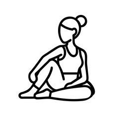 seated twist pose - simple black line art icon of seated twist pose, for yoga daycelebrations. yoga vector art.