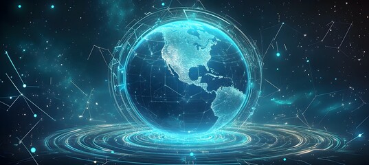 Obraz premium Mobile global internet communications. World wide web on phone via wireless satellite network technology. Smartphone digital connection at clouds services of all earth. Holographic abstract interface