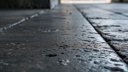 暗いトーンのコンクリート床が持つ重厚感とインダストリアルな美しさを描いた画像。生成AI