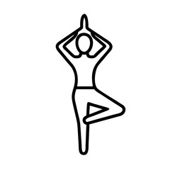 tree pose vrikshasana - simple black line art icon of tree pose vrikshasana, for yoga daycelebrations. yoga vector art.