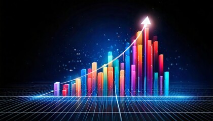 3D Business Performance Growth Chart with Colorful Rising Bars, Representing Success and Progress