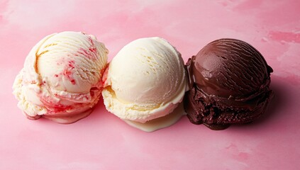 Delicious Strawberry, Vanilla, and Chocolate Ice Cream Scoops