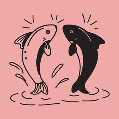 Obraz premium Big sea Fish Silhouette vector isolated with white background 