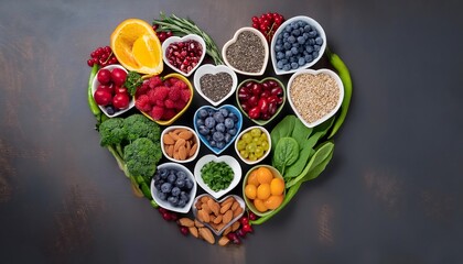 A vibrant assortment of healthy foods arranged with love in heart bowls