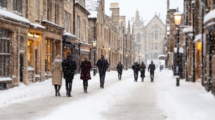 Snowy Christmas Street Scene  Festive Winter Walk  People  Snowfall  Cityscape  Holiday Se