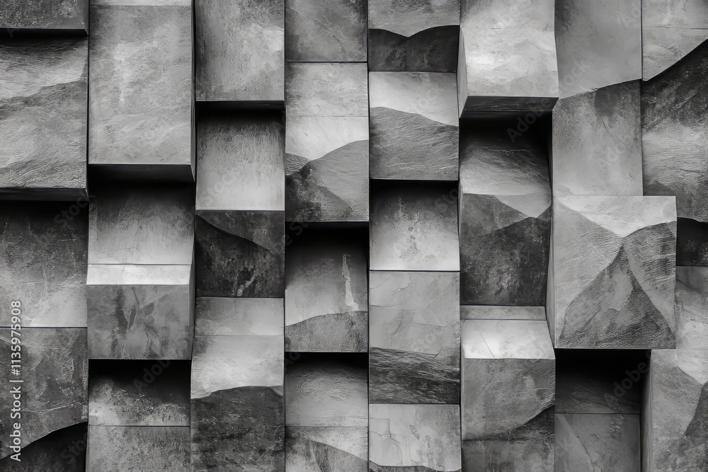 Aufkleber Textured gray noise pattern showcasing a dynamic arrangement of cubic forms and surfaces in a minimalist design
