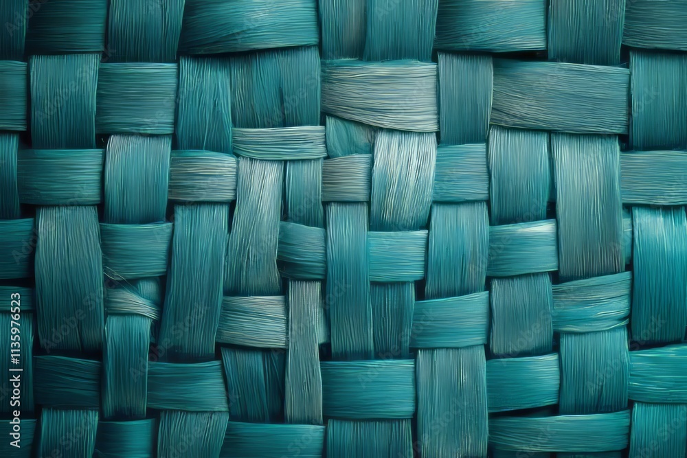 Poster Deep teal woven texture displaying intricate patterns of layered materials in natural light