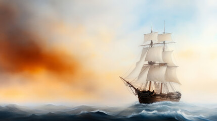 Fototapeta premium majestic old pirate ship sailing on vibrant sea