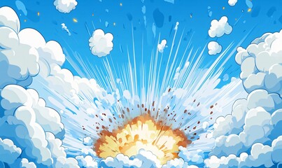 Cartoon Explosion in Sky Comic Style Background Illustration