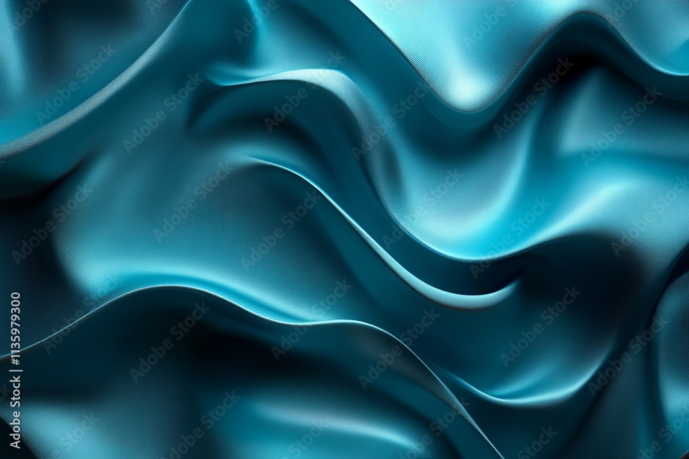 Poster textured cyan fabric displaying elegant waves and folds under soft lighting