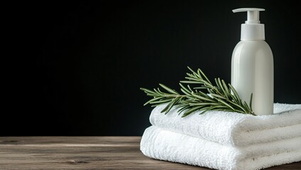 Spa Products Mockup: Rosemary, Towels, and Lotion Bottle