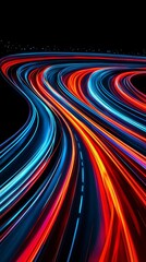 Abstract Night Road Light Trails: Vibrant Red Blue Swirls