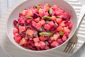 Rosolli, Finnish Christmas festive salad in a bowl