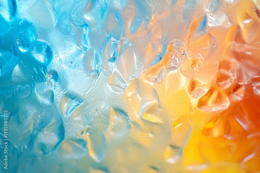 Poster softly blurred frosted glass texture with vibrant blue and orange hues creating an abstract visual s