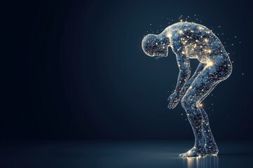 Person with fibromyalgia experiencing widespread pain and fatigue depicted as glowing points. Concept Chronic Pain, Fibromyalgia Awareness, Painful Symptoms, Invisible Illness,