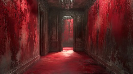 Obraz premium Blood-Red Hallway: A Dark and Creepy Interior