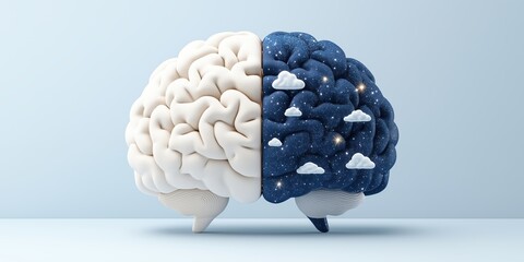 Split-image of brain with night sky on one side and day sky on the other, depicting lifestyle and sleep rhythms