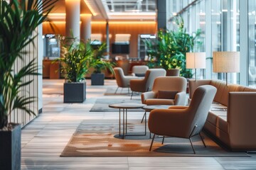 Modern Lobby Interior Design with Comfortable Seating and Plants