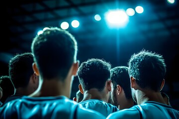 Basketball team huddling during timeout