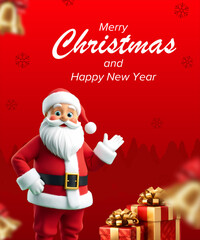 Merry Christmas Banner 3d Santa Claus