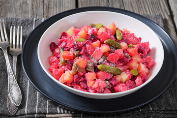Rosolli, Finnish Christmas festive salad in a bowl