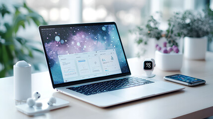 Fototapeta premium Tech Startup Business Concept with Laptop, Smartphone, and Modern Gadgets