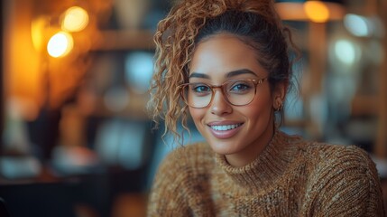 Smiling Woman with Glasses and Sweater