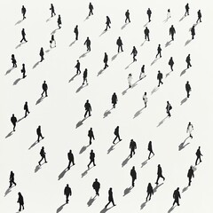 Aerial view of many people walking, creating a pattern.