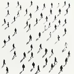 Aerial view of many people walking, creating a pattern.
