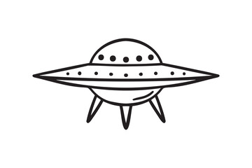 Flying saucer or ufo spaceship doodle hand drawn icon. Outline drawing flying saucer line clipart symbol