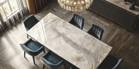 Modern Dining Room with Large Marble Dining Table
