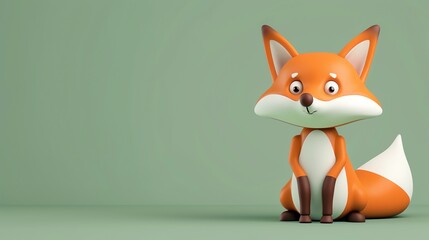 Obraz premium A cute, 3D cartoon fox in front of a green background.